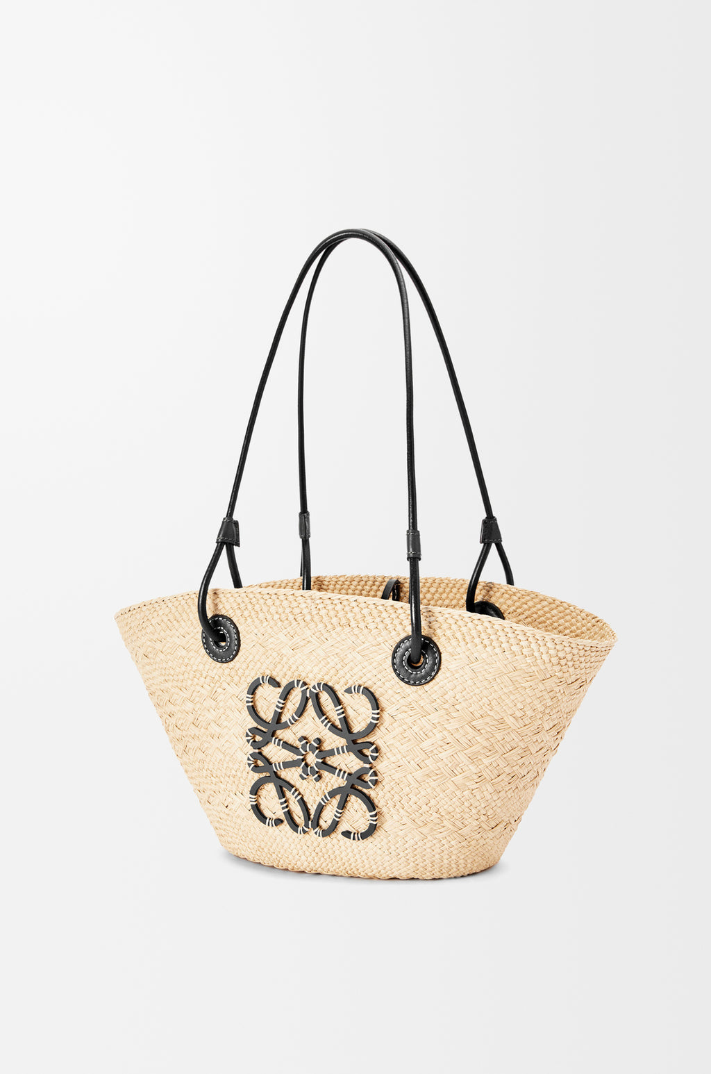Small Anagram Basket bag in iraca palm and calfskin