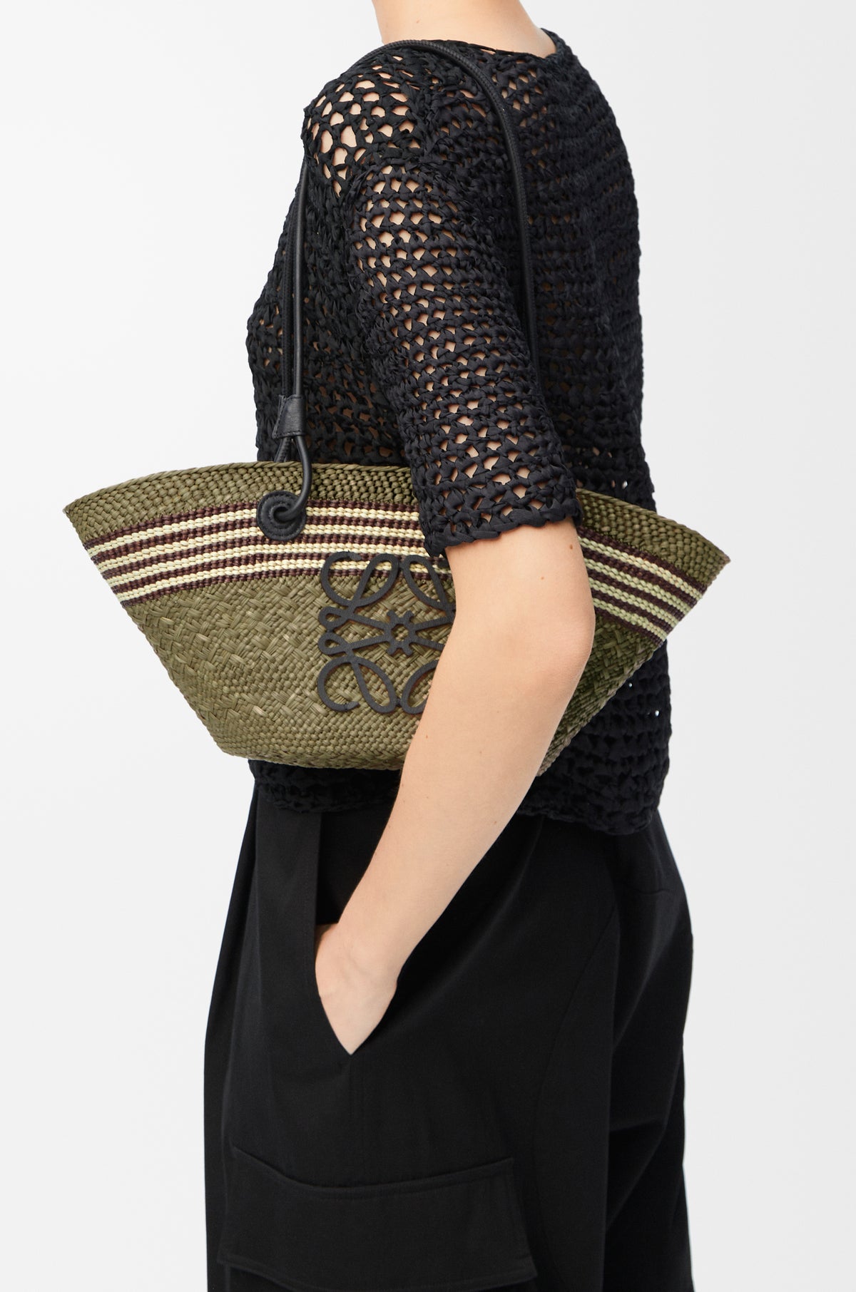 Small Anagram Basket in iraca palm and calfskin