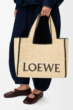 Large LOEWE Font tote in raffia