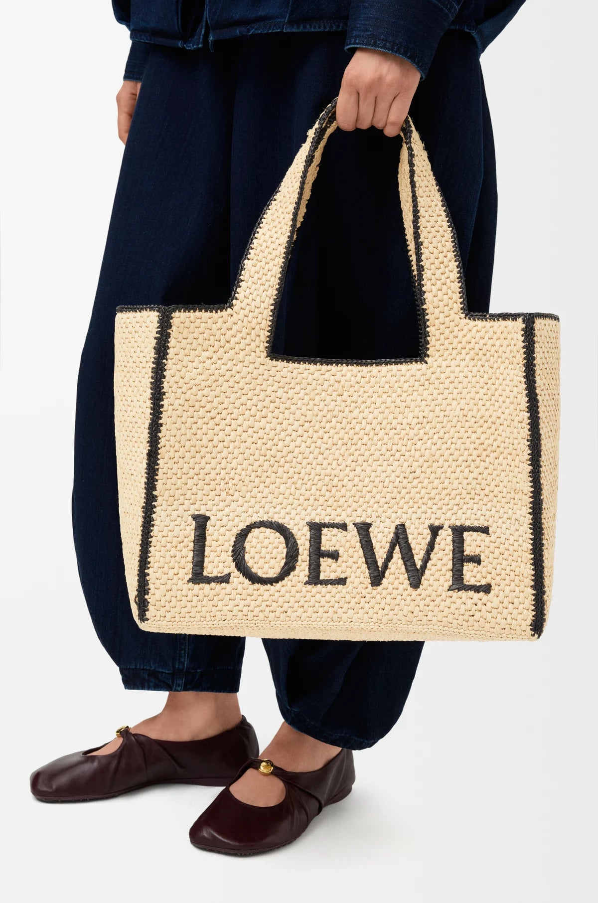 Large LOEWE Font tote in raffia