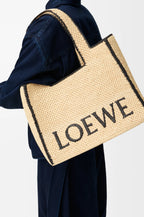 Large LOEWE Font tote in raffia